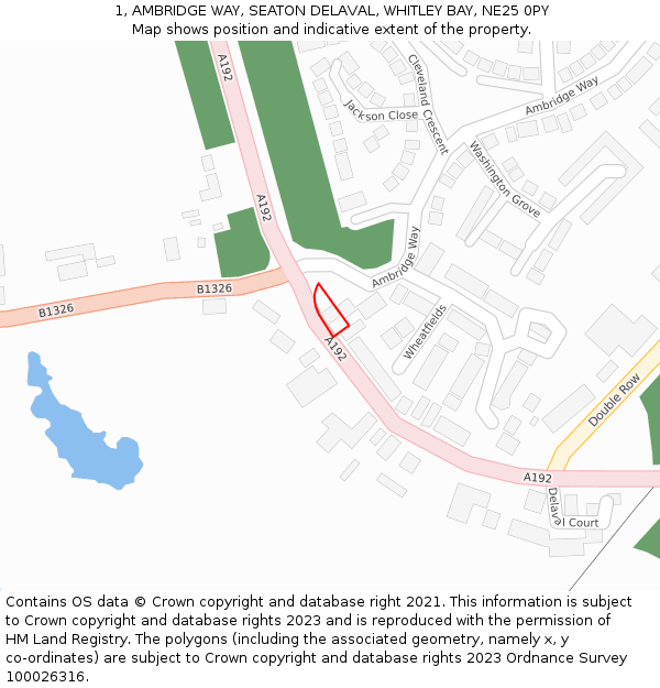 1, AMBRIDGE WAY, SEATON DELAVAL, WHITLEY BAY, NE25 0PY: Location map and indicative extent of plot