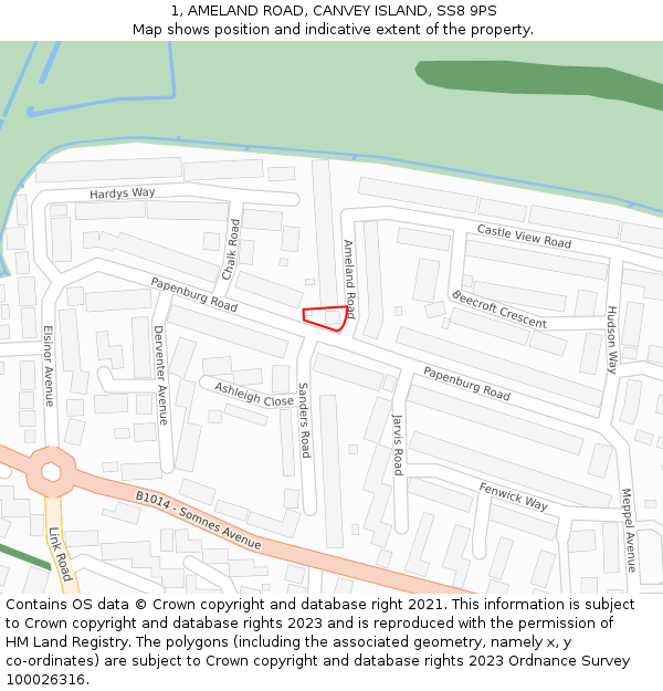 1, AMELAND ROAD, CANVEY ISLAND, SS8 9PS: Location map and indicative extent of plot