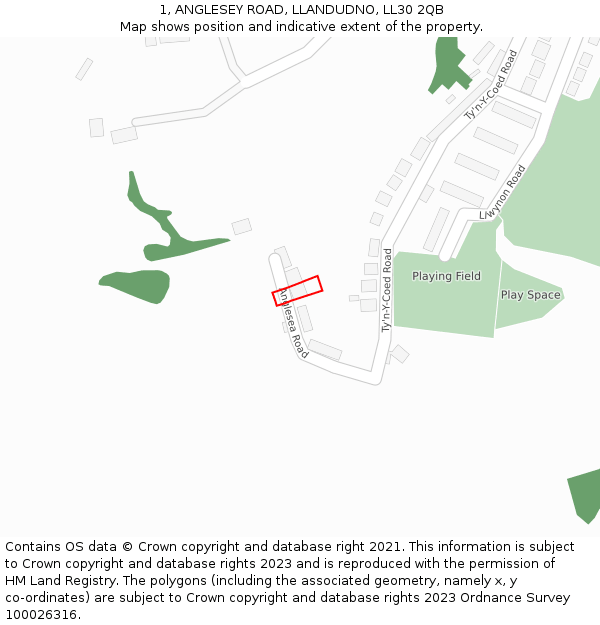 1, ANGLESEY ROAD, LLANDUDNO, LL30 2QB: Location map and indicative extent of plot
