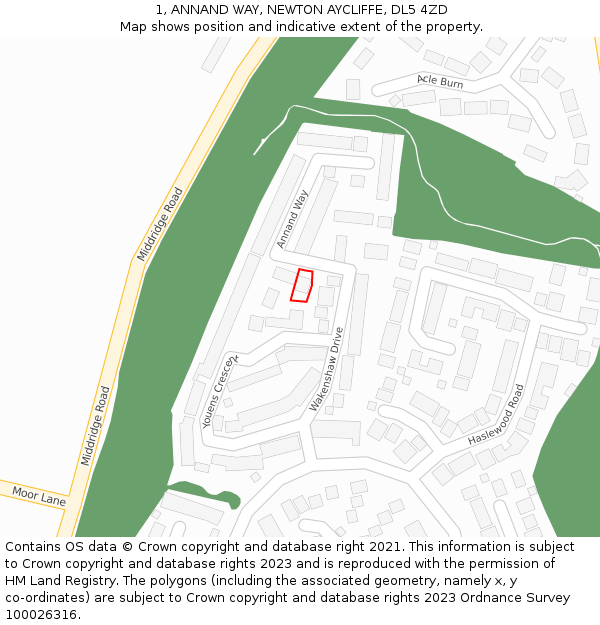 1, ANNAND WAY, NEWTON AYCLIFFE, DL5 4ZD: Location map and indicative extent of plot