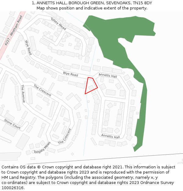 1, ANNETTS HALL, BOROUGH GREEN, SEVENOAKS, TN15 8DY: Location map and indicative extent of plot