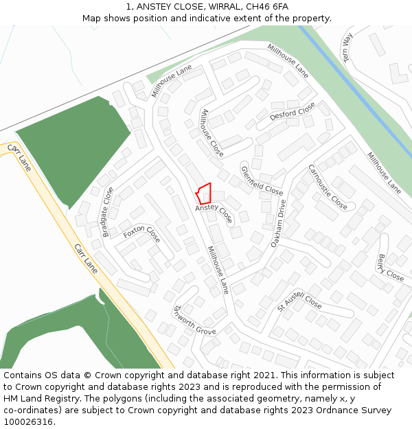 1, ANSTEY CLOSE, WIRRAL, CH46 6FA: Location map and indicative extent of plot