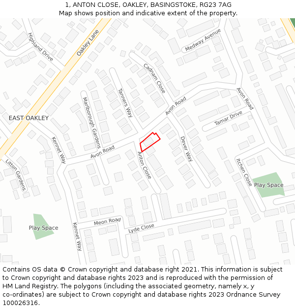 1, ANTON CLOSE, OAKLEY, BASINGSTOKE, RG23 7AG: Location map and indicative extent of plot