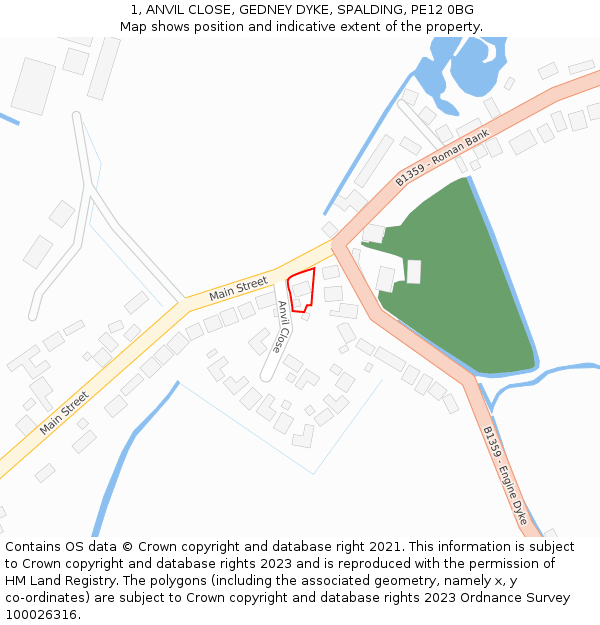 1, ANVIL CLOSE, GEDNEY DYKE, SPALDING, PE12 0BG: Location map and indicative extent of plot