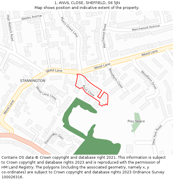 1, ANVIL CLOSE, SHEFFIELD, S6 5JN: Location map and indicative extent of plot