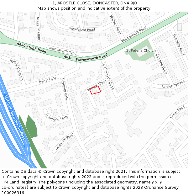 1, APOSTLE CLOSE, DONCASTER, DN4 9JQ: Location map and indicative extent of plot