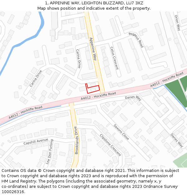 1, APPENINE WAY, LEIGHTON BUZZARD, LU7 3XZ: Location map and indicative extent of plot