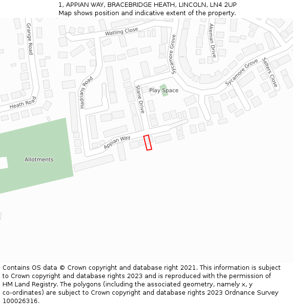 1, APPIAN WAY, BRACEBRIDGE HEATH, LINCOLN, LN4 2UP: Location map and indicative extent of plot