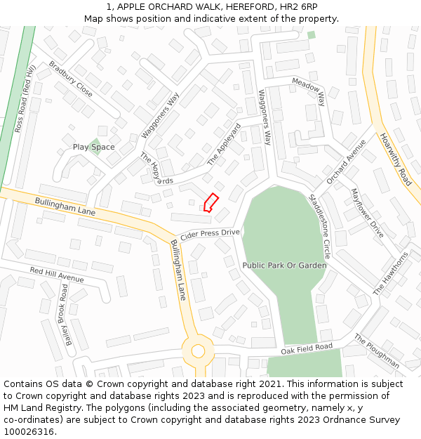 1, APPLE ORCHARD WALK, HEREFORD, HR2 6RP: Location map and indicative extent of plot