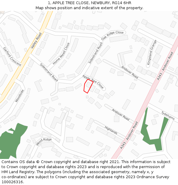 1, APPLE TREE CLOSE, NEWBURY, RG14 6HR: Location map and indicative extent of plot