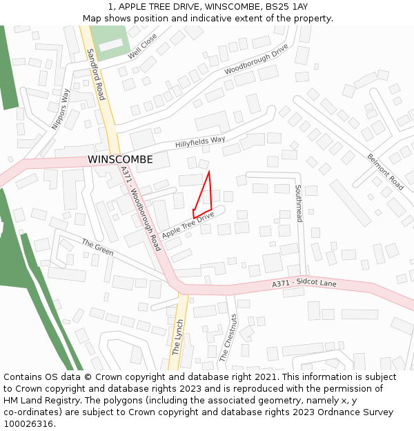 1, APPLE TREE DRIVE, WINSCOMBE, BS25 1AY: Location map and indicative extent of plot