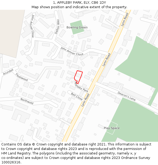 1, APPLEBY PARK, ELY, CB6 1DY: Location map and indicative extent of plot