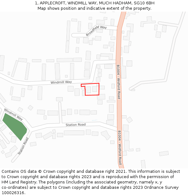 1, APPLECROFT, WINDMILL WAY, MUCH HADHAM, SG10 6BH: Location map and indicative extent of plot