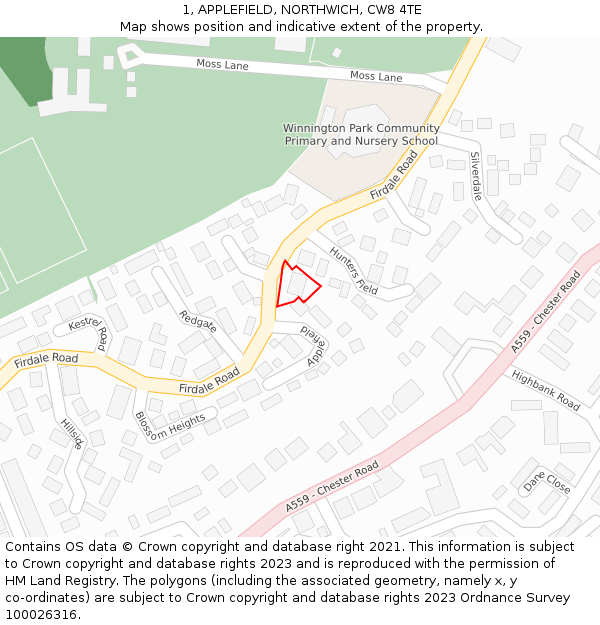 1, APPLEFIELD, NORTHWICH, CW8 4TE: Location map and indicative extent of plot