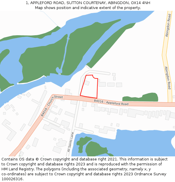 1, APPLEFORD ROAD, SUTTON COURTENAY, ABINGDON, OX14 4NH: Location map and indicative extent of plot