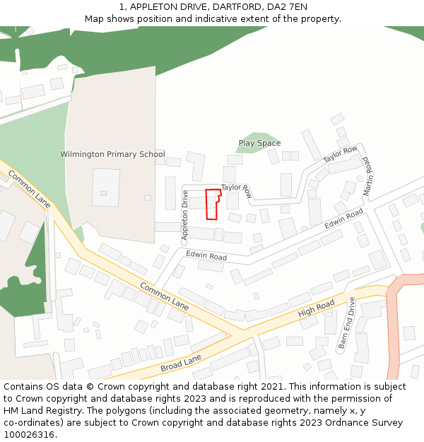 1, APPLETON DRIVE, DARTFORD, DA2 7EN: Location map and indicative extent of plot