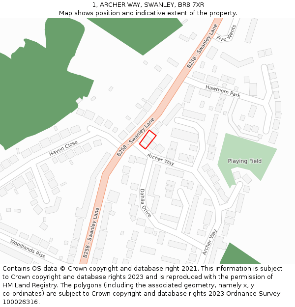 1, ARCHER WAY, SWANLEY, BR8 7XR: Location map and indicative extent of plot