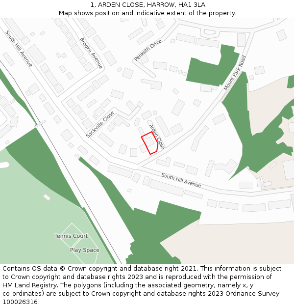 1, ARDEN CLOSE, HARROW, HA1 3LA: Location map and indicative extent of plot
