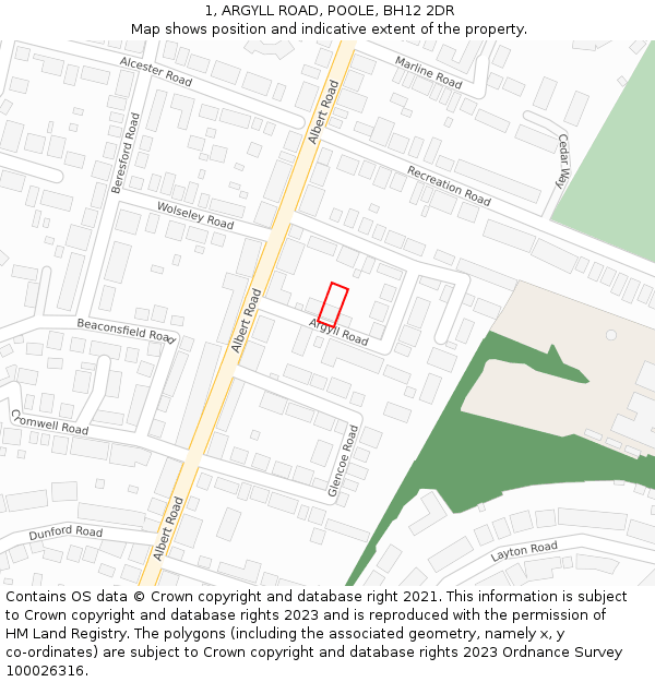 1, ARGYLL ROAD, POOLE, BH12 2DR: Location map and indicative extent of plot