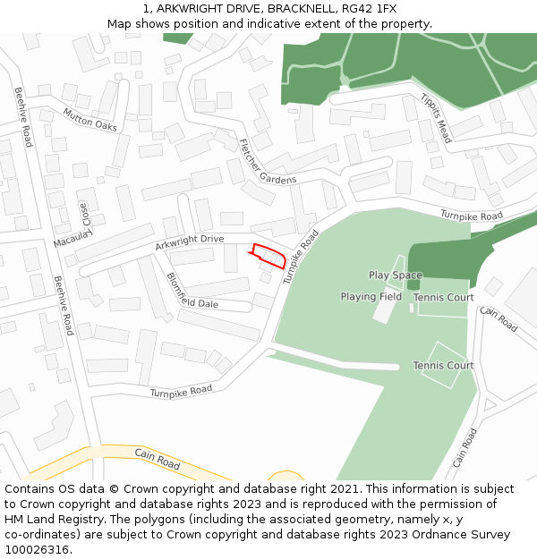 1, ARKWRIGHT DRIVE, BRACKNELL, RG42 1FX: Location map and indicative extent of plot