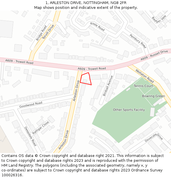 1, ARLESTON DRIVE, NOTTINGHAM, NG8 2FR: Location map and indicative extent of plot