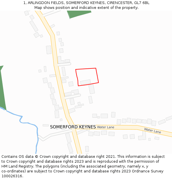 1, ARLINGDON FIELDS, SOMERFORD KEYNES, CIRENCESTER, GL7 6BL: Location map and indicative extent of plot