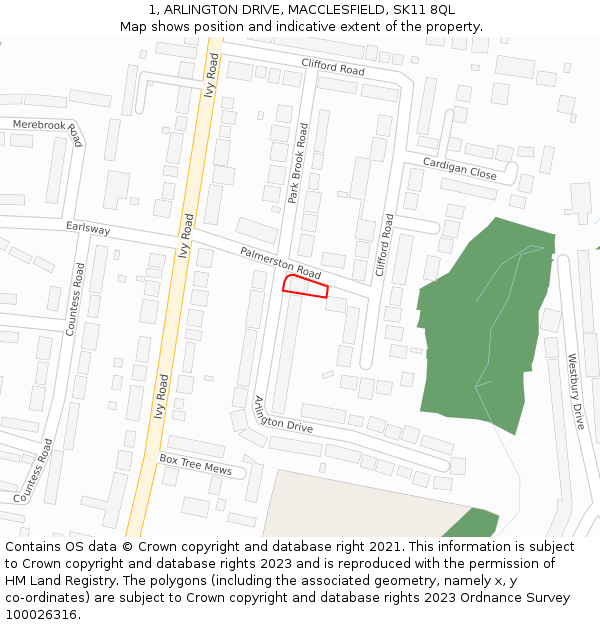 1, ARLINGTON DRIVE, MACCLESFIELD, SK11 8QL: Location map and indicative extent of plot