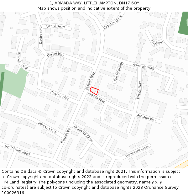 1, ARMADA WAY, LITTLEHAMPTON, BN17 6QY: Location map and indicative extent of plot