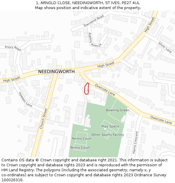 1, ARNOLD CLOSE, NEEDINGWORTH, ST IVES, PE27 4UL: Location map and indicative extent of plot