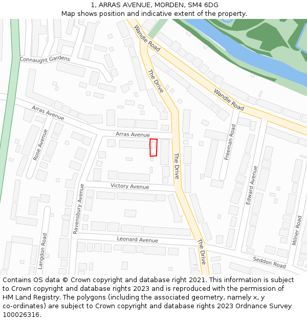 1, ARRAS AVENUE, MORDEN, SM4 6DG: Location map and indicative extent of plot