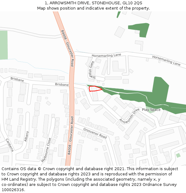 1, ARROWSMITH DRIVE, STONEHOUSE, GL10 2QS: Location map and indicative extent of plot