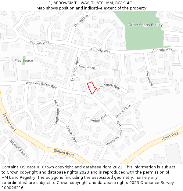 1, ARROWSMITH WAY, THATCHAM, RG19 4GU: Location map and indicative extent of plot