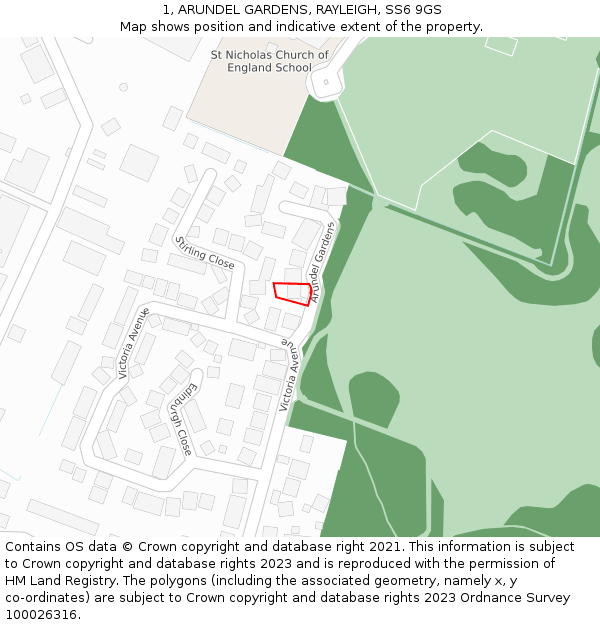 1, ARUNDEL GARDENS, RAYLEIGH, SS6 9GS: Location map and indicative extent of plot