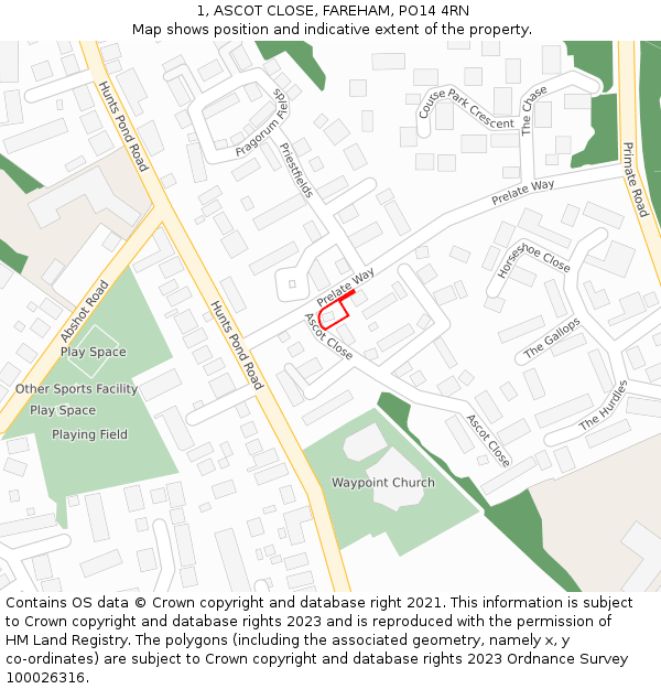 1, ASCOT CLOSE, FAREHAM, PO14 4RN: Location map and indicative extent of plot