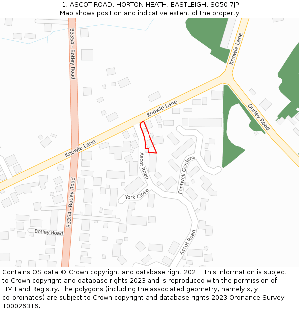 1, ASCOT ROAD, HORTON HEATH, EASTLEIGH, SO50 7JP: Location map and indicative extent of plot