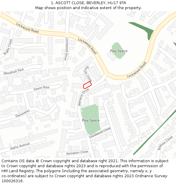 1, ASCOTT CLOSE, BEVERLEY, HU17 9TA: Location map and indicative extent of plot