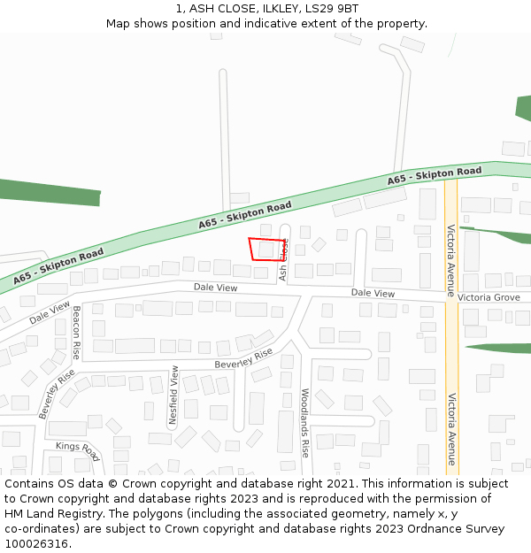 1, ASH CLOSE, ILKLEY, LS29 9BT: Location map and indicative extent of plot