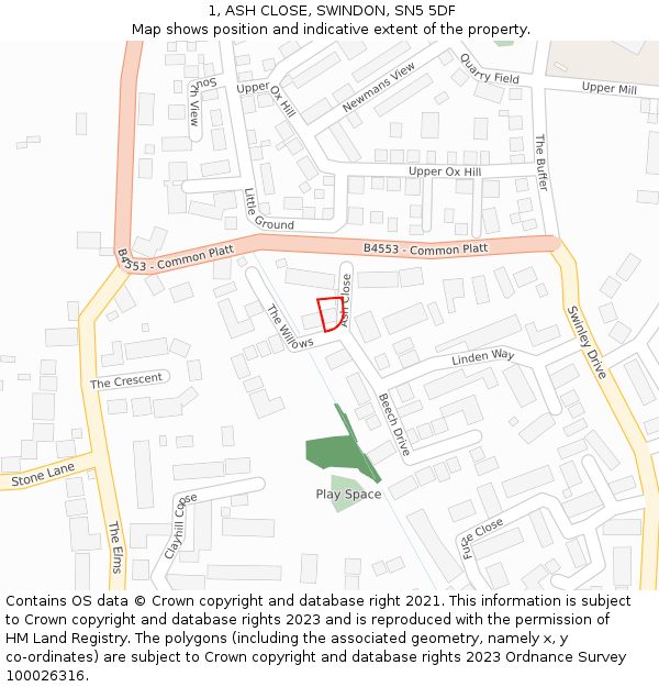 1, ASH CLOSE, SWINDON, SN5 5DF: Location map and indicative extent of plot