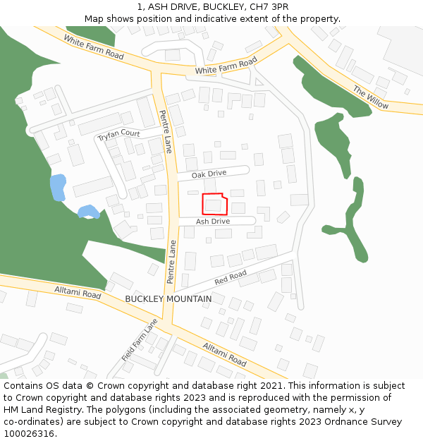 1, ASH DRIVE, BUCKLEY, CH7 3PR: Location map and indicative extent of plot