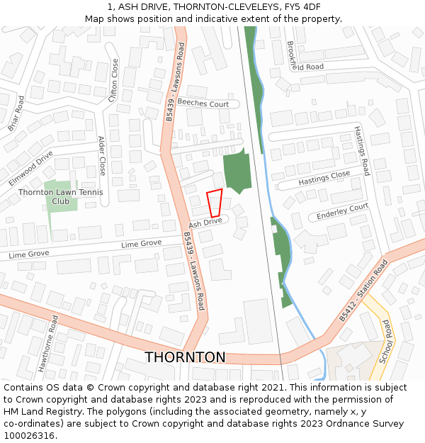 1, ASH DRIVE, THORNTON-CLEVELEYS, FY5 4DF: Location map and indicative extent of plot