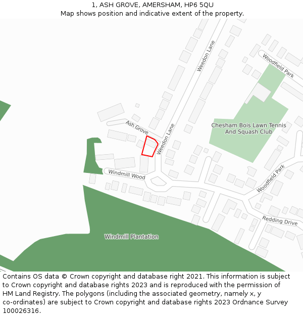 1, ASH GROVE, AMERSHAM, HP6 5QU: Location map and indicative extent of plot