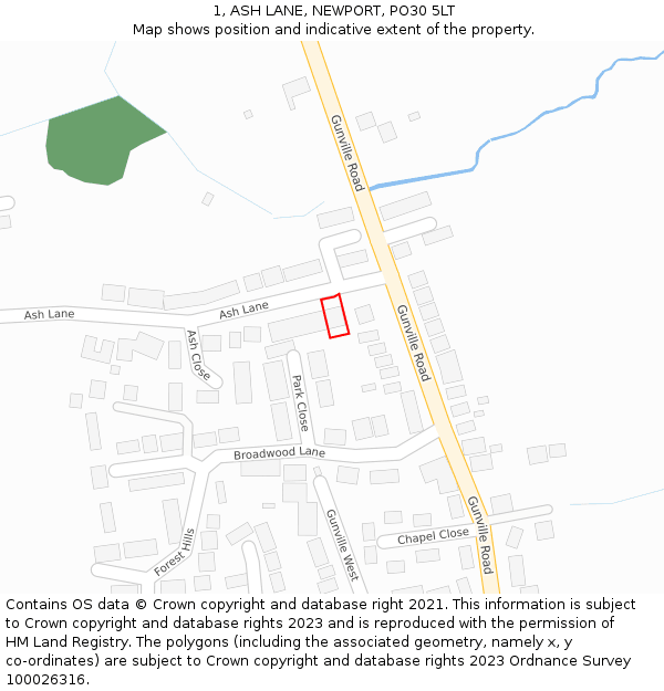 1, ASH LANE, NEWPORT, PO30 5LT: Location map and indicative extent of plot