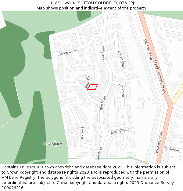 1, ASH WALK, SUTTON COLDFIELD, B76 2PJ: Location map and indicative extent of plot
