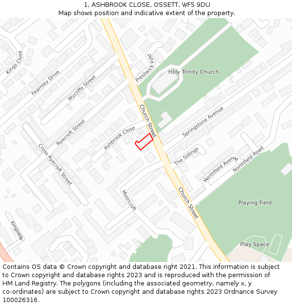 1, ASHBROOK CLOSE, OSSETT, WF5 9DU: Location map and indicative extent of plot