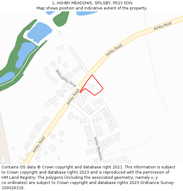 1, ASHBY MEADOWS, SPILSBY, PE23 5DN: Location map and indicative extent of plot