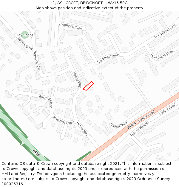 1, ASHCROFT, BRIDGNORTH, WV16 5PG: Location map and indicative extent of plot