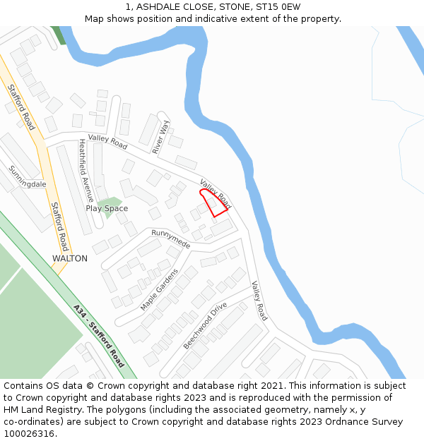 1, ASHDALE CLOSE, STONE, ST15 0EW: Location map and indicative extent of plot