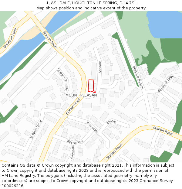 1, ASHDALE, HOUGHTON LE SPRING, DH4 7SL: Location map and indicative extent of plot