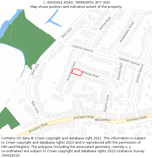 1, ASHDALE ROAD, TAMWORTH, B77 3ND: Location map and indicative extent of plot