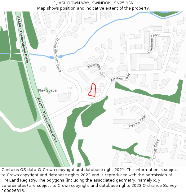 1, ASHDOWN WAY, SWINDON, SN25 1FA: Location map and indicative extent of plot